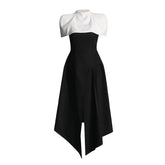 Elegant Vietnam Special Interest Design Detachable Pullover Patchwork Cami Dress Slit